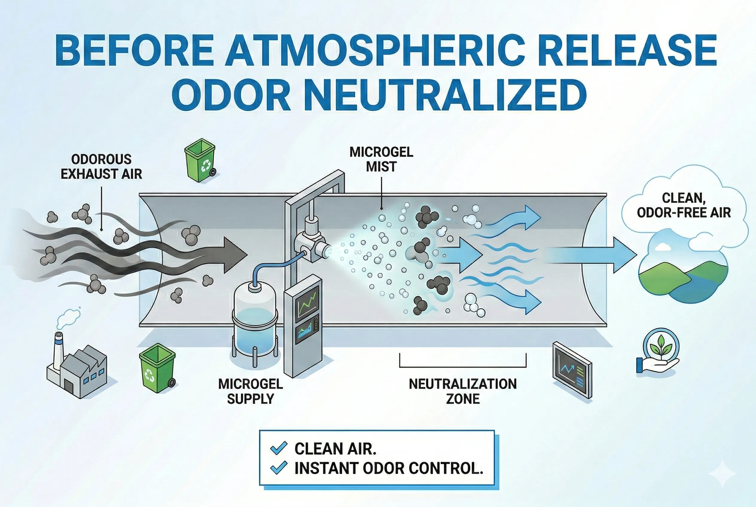 Diagram of Microgel spray inside industrial exhaust duct