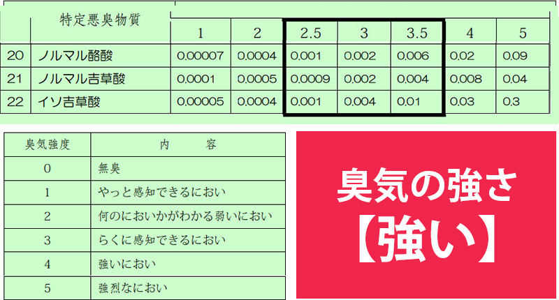 イソ吉草酸の臭気の強さ