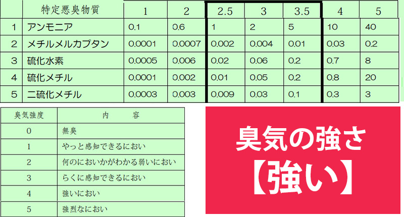 メチルメルカプタンの臭気の強さ