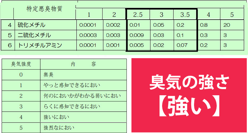 硫化メチルの臭気の強さ