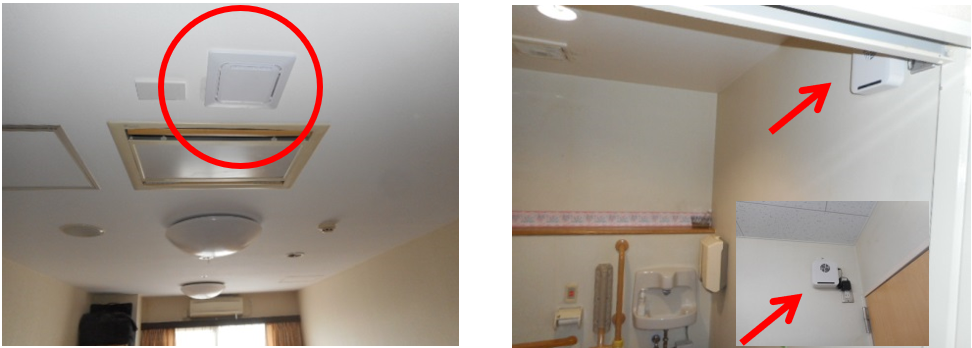 老人ホームへの酸素クラスター脱臭装置設置位置の画像