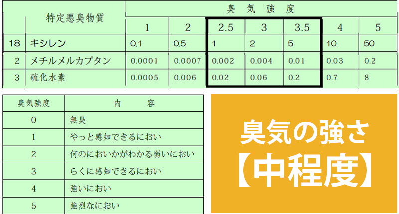 キシレンの臭気の強さ