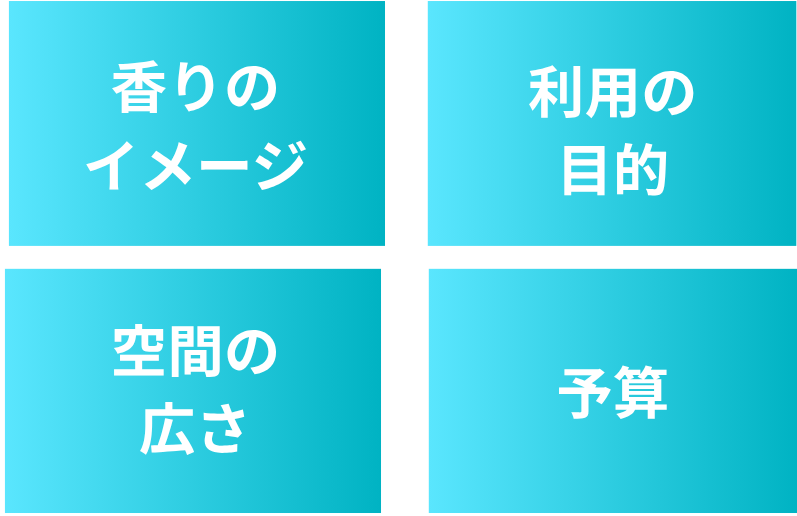 香りのイメージ・ご利用の目的・空間の広さ・予算